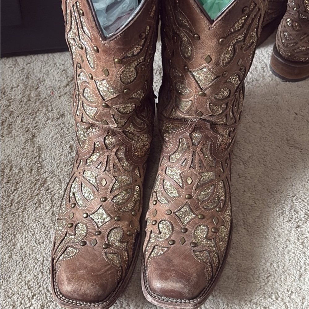 Elegant Brown and Gold Women's Combat Boots